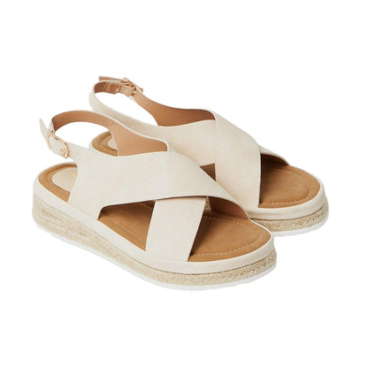 Beige - Front - Good For The Sole Womens-Ladies Maxine Crossover Low Wedge Sandals