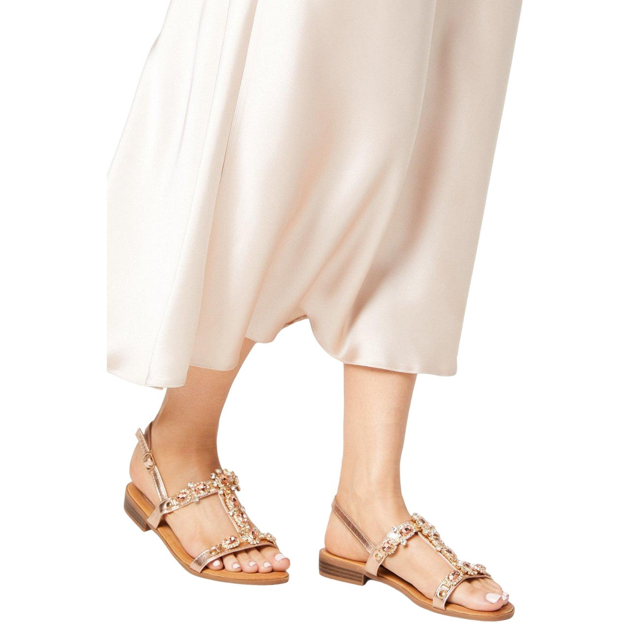 Rose Gold - Side - Dorothy Perkins Womens-Ladies Fifi Jewel Flat Sandals