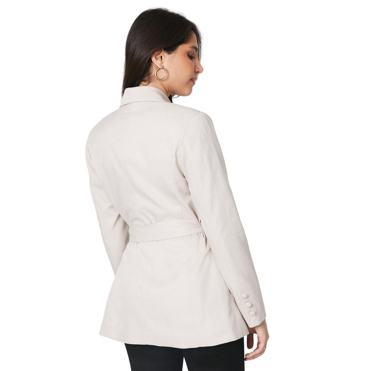 Oatmeal - Back - Dorothy Perkins Womens-Ladies Belt Slim Blazer