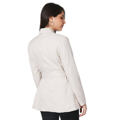 Oatmeal - Back - Dorothy Perkins Womens-Ladies Belt Slim Blazer