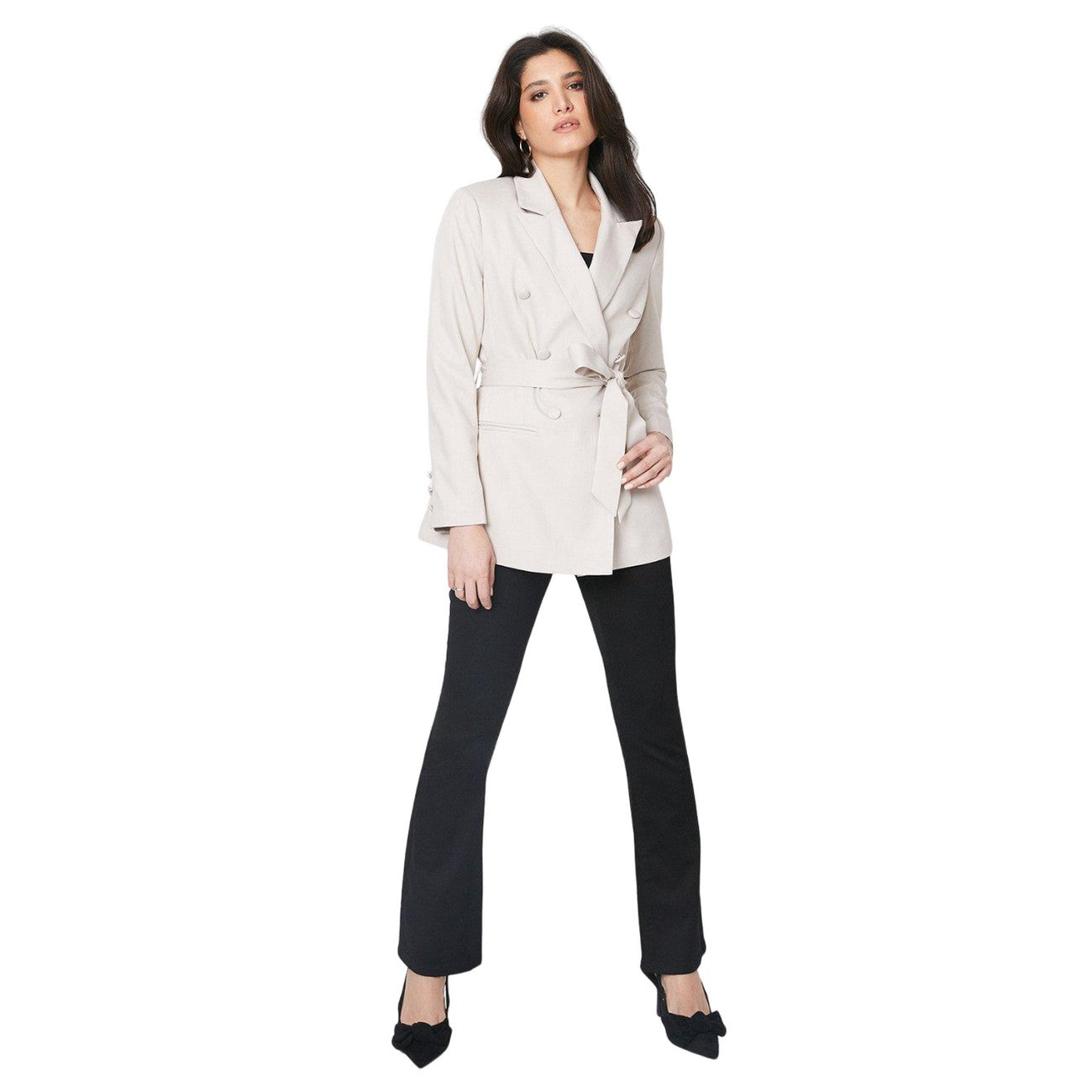 Oatmeal - Side - Dorothy Perkins Womens-Ladies Belt Slim Blazer