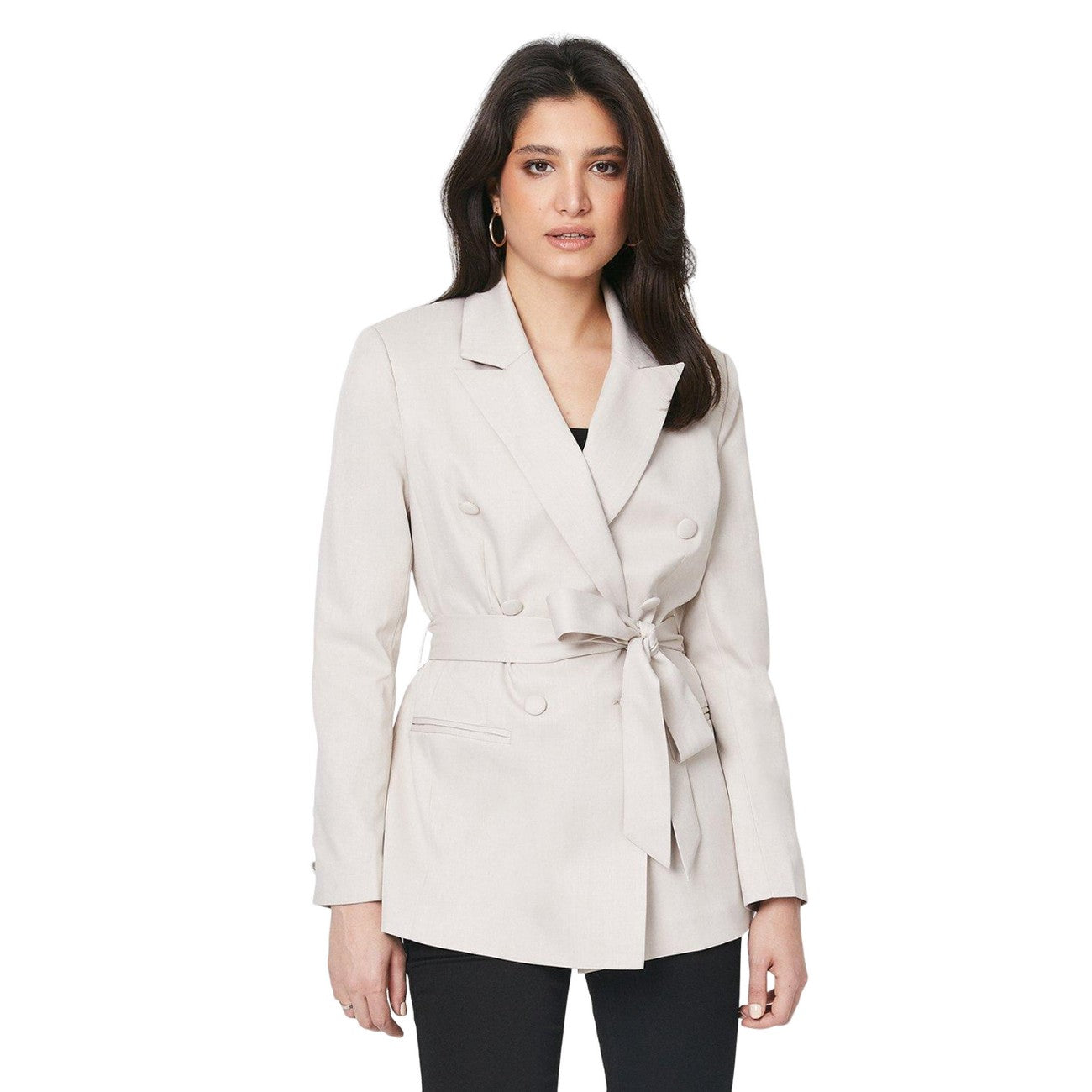 Oatmeal - Front - Dorothy Perkins Womens-Ladies Belt Slim Blazer