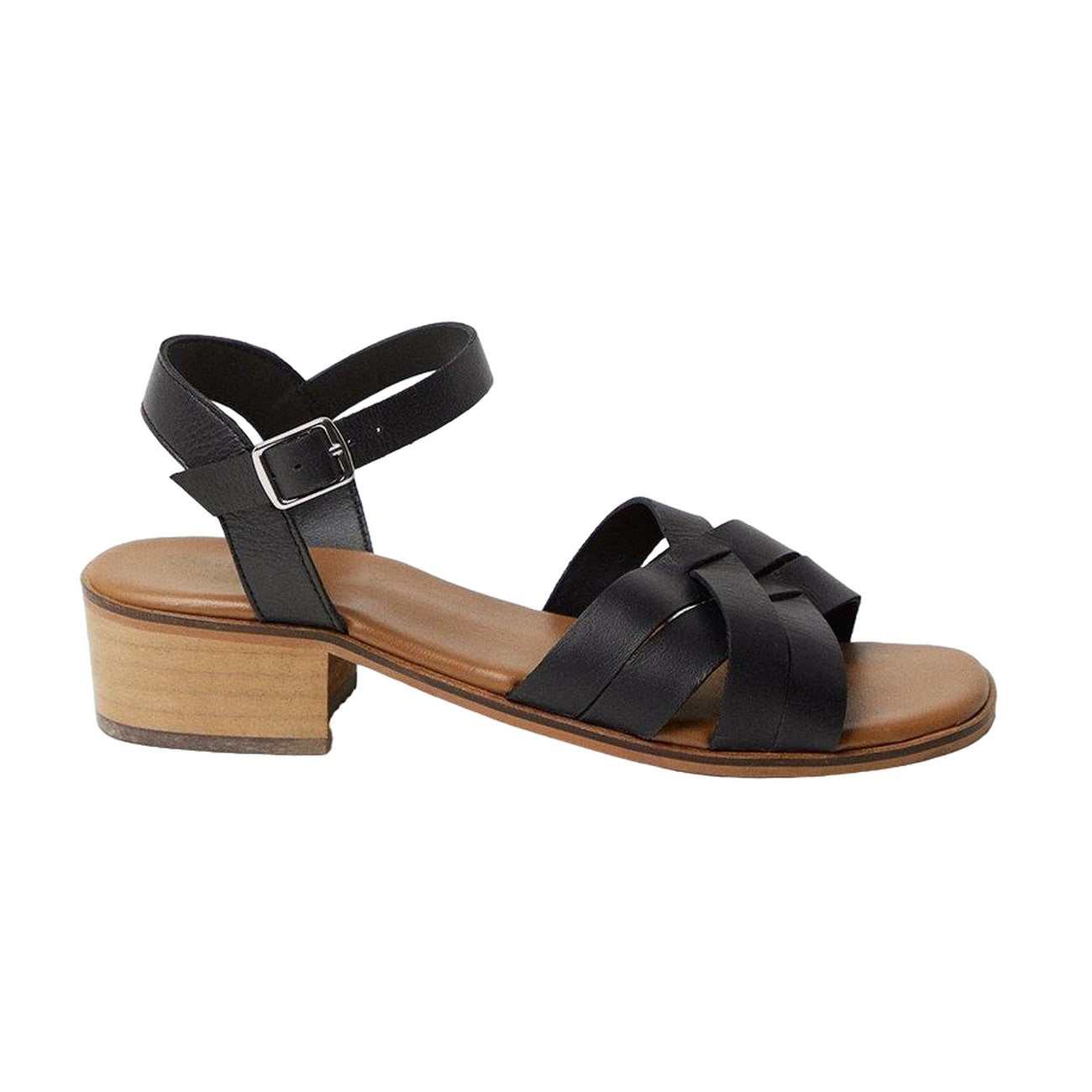 Black - Back - Good For The Sole Womens-Ladies Arla Leather Low Heel Wide Sandals