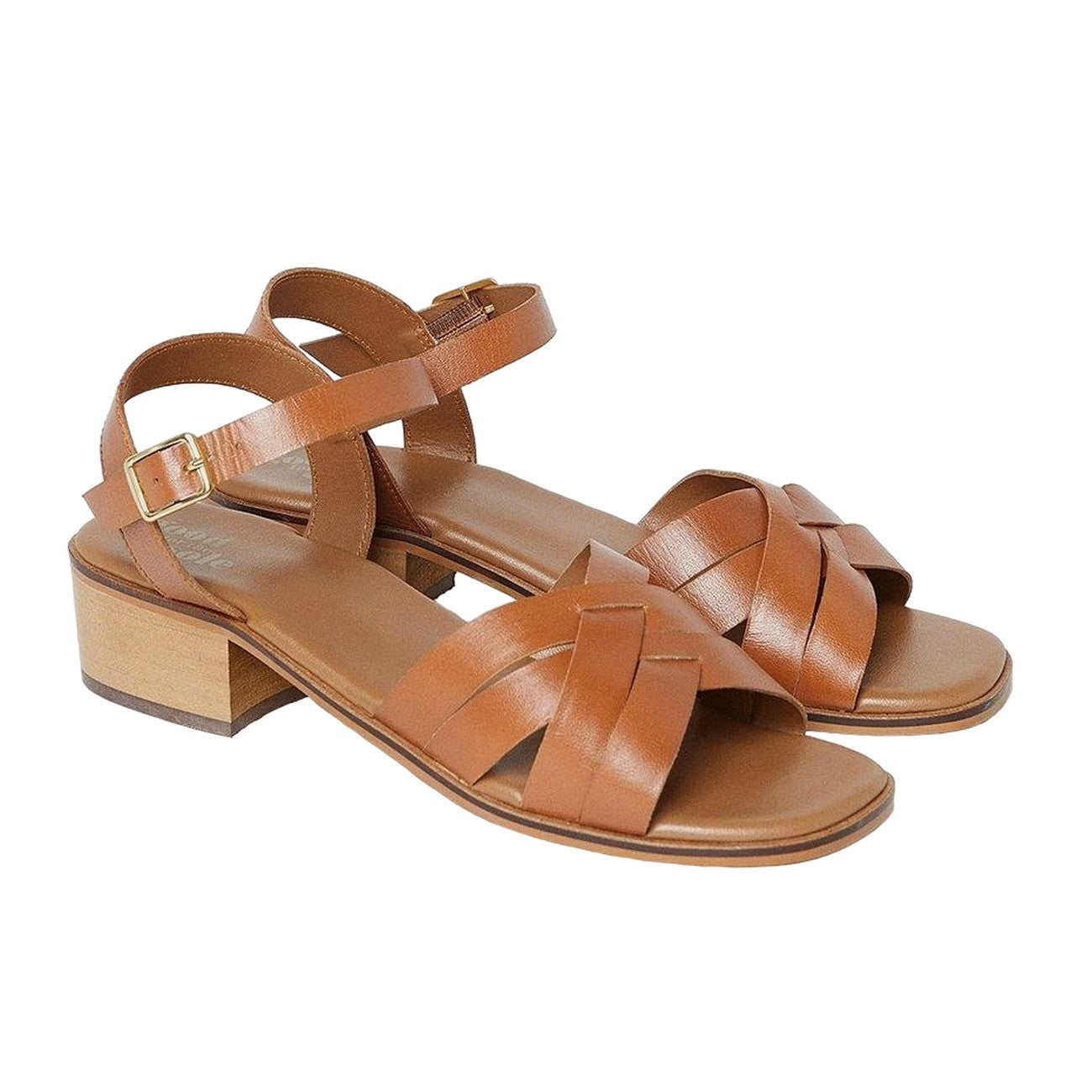 Tan - Front - Good For The Sole Womens-Ladies Arla Leather Low Heel Wide Sandals