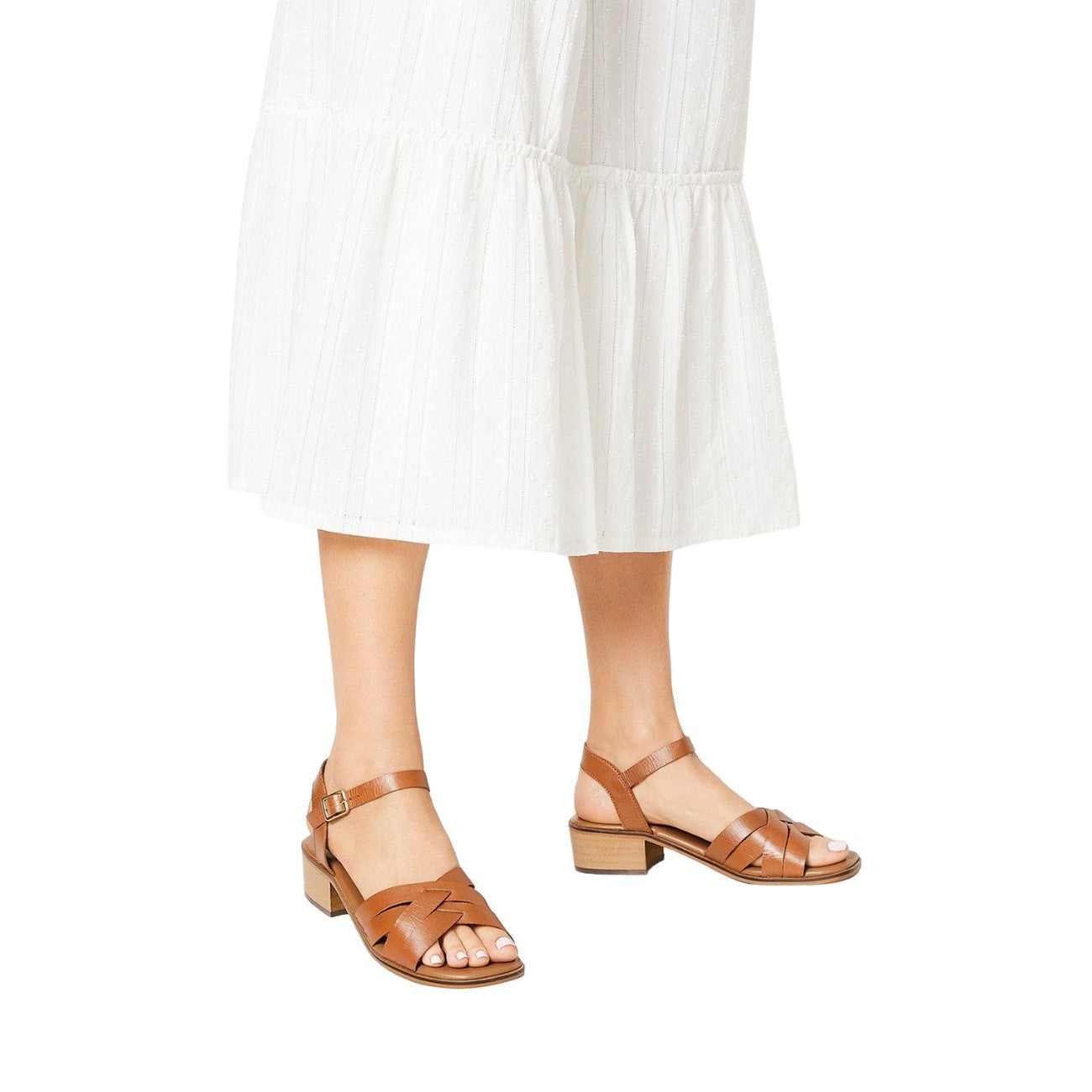 Tan - Side - Good For The Sole Womens-Ladies Arla Leather Low Heel Wide Sandals