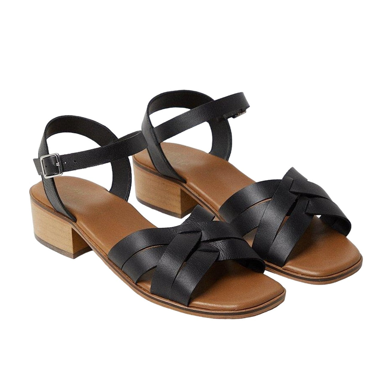 Black - Front - Good For The Sole Womens-Ladies Arla Leather Low Heel Wide Sandals