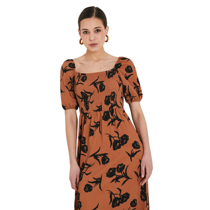 Orange-Black - Side - Dorothy Perkins Womens-Ladies Floral Shirred Midi Dress