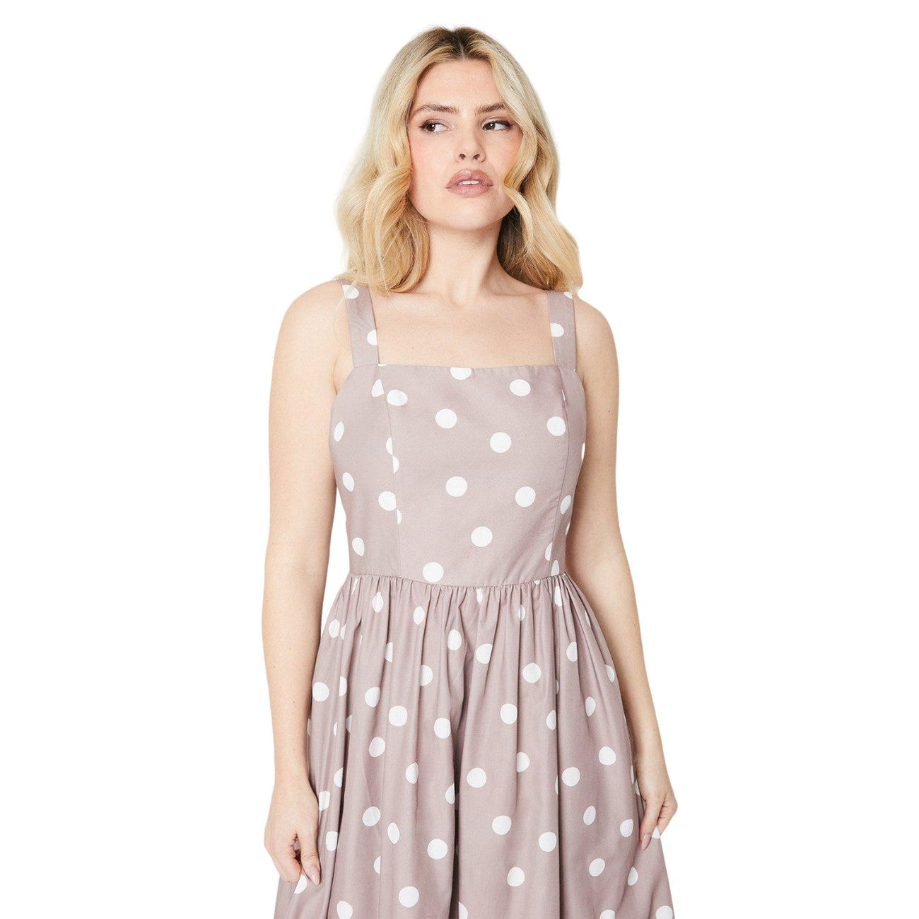 Mocha - Lifestyle - Dorothy Perkins Womens-Ladies Polka Dot Poplin Square Neck Midi Dress