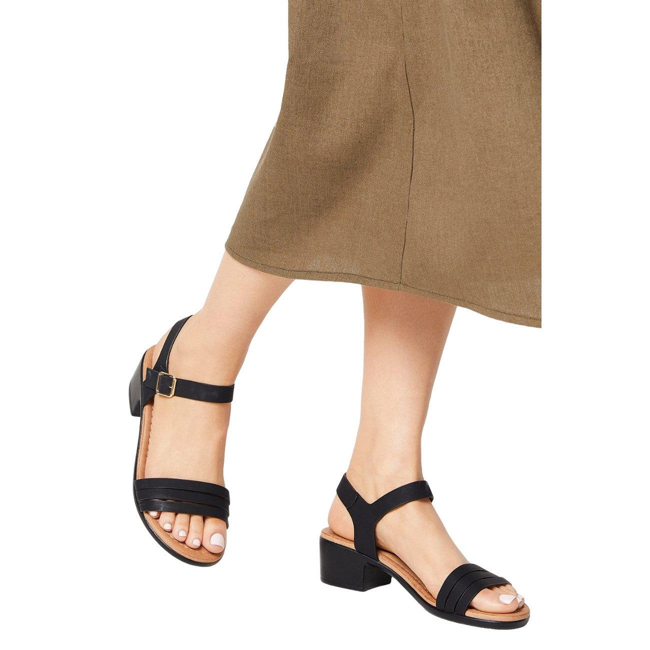 Black - Side - Dorothy Perkins Womens-Ladies Toki Strappy Low Block Heel Sandals