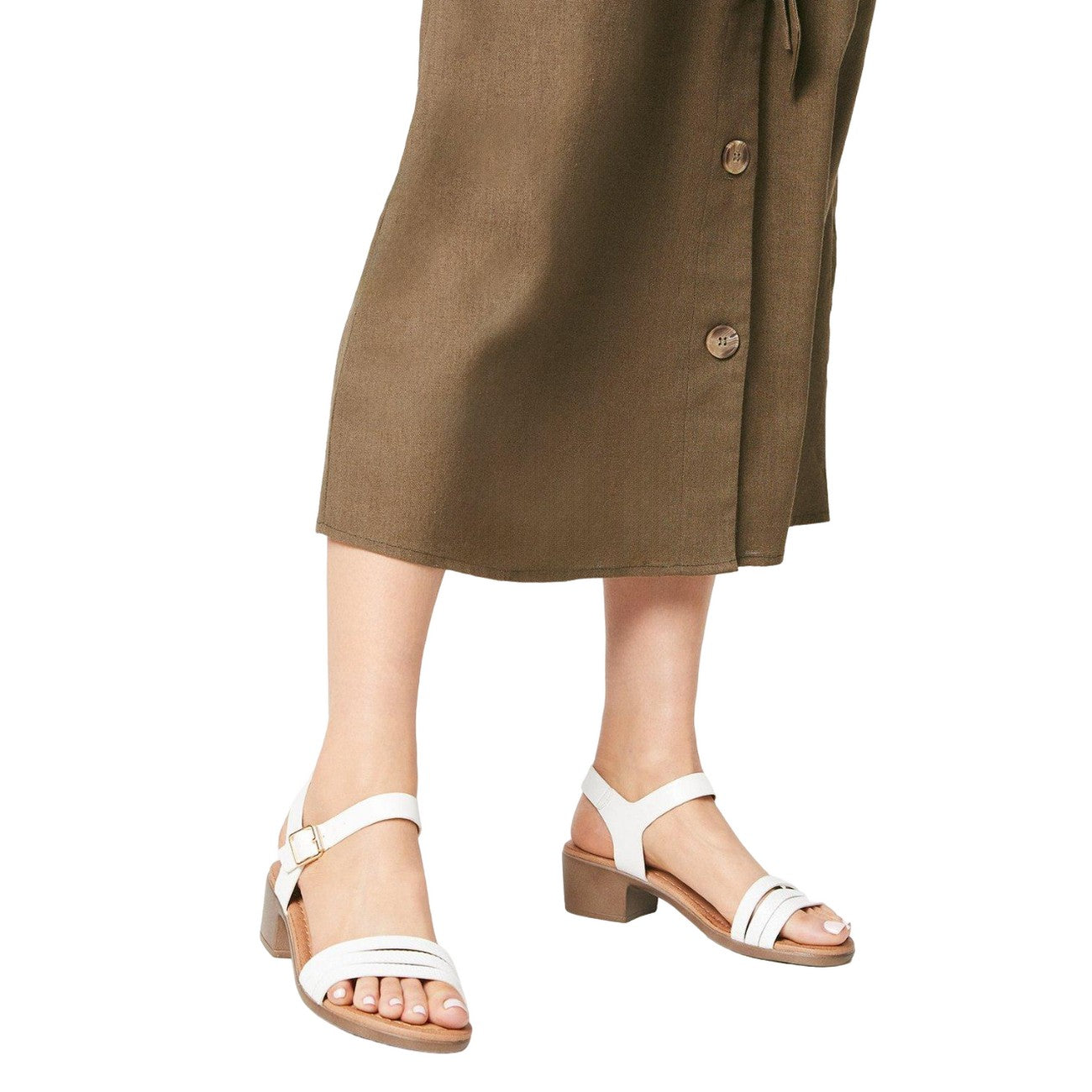White - Side - Dorothy Perkins Womens-Ladies Toki Strappy Low Block Heel Sandals
