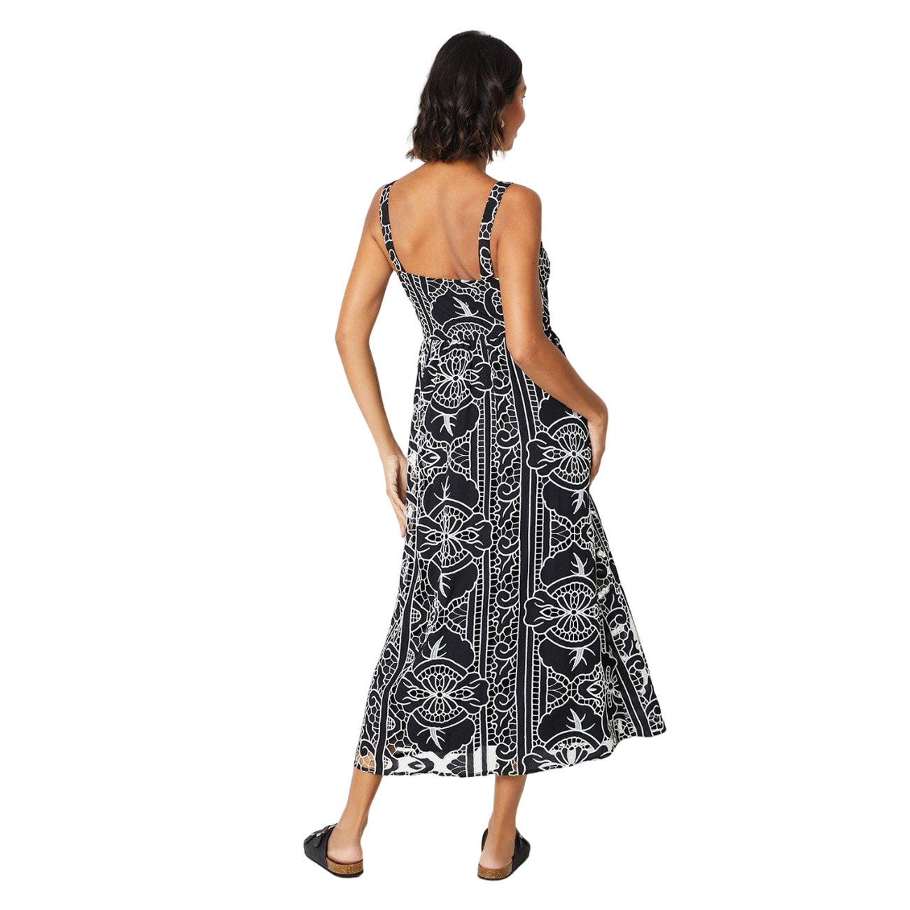 Black - Back - Dorothy Perkins Womens-Ladies Cutwork Square Neck Midi Dress