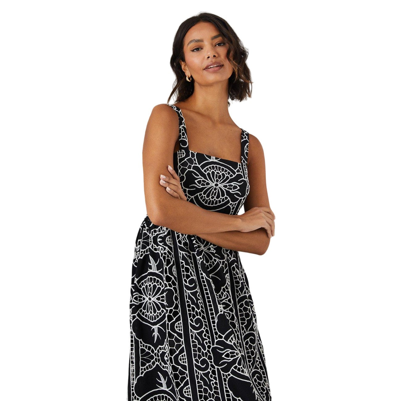 Black - Side - Dorothy Perkins Womens-Ladies Cutwork Square Neck Midi Dress