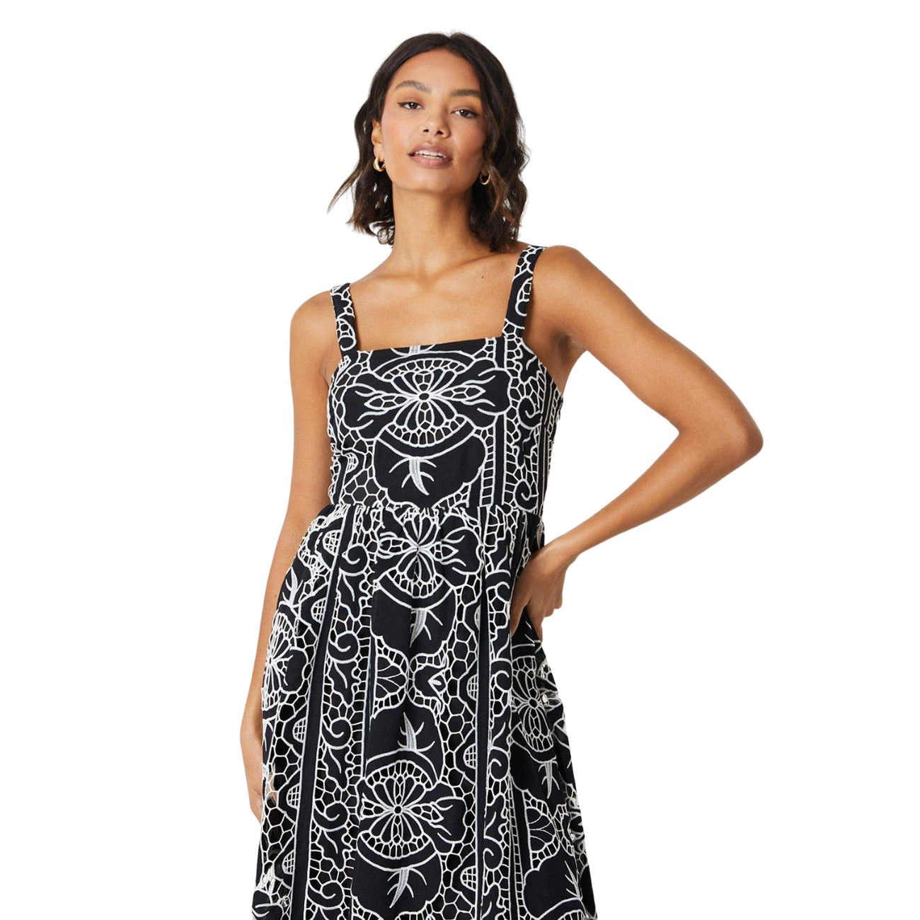 Black - Lifestyle - Dorothy Perkins Womens-Ladies Cutwork Square Neck Midi Dress