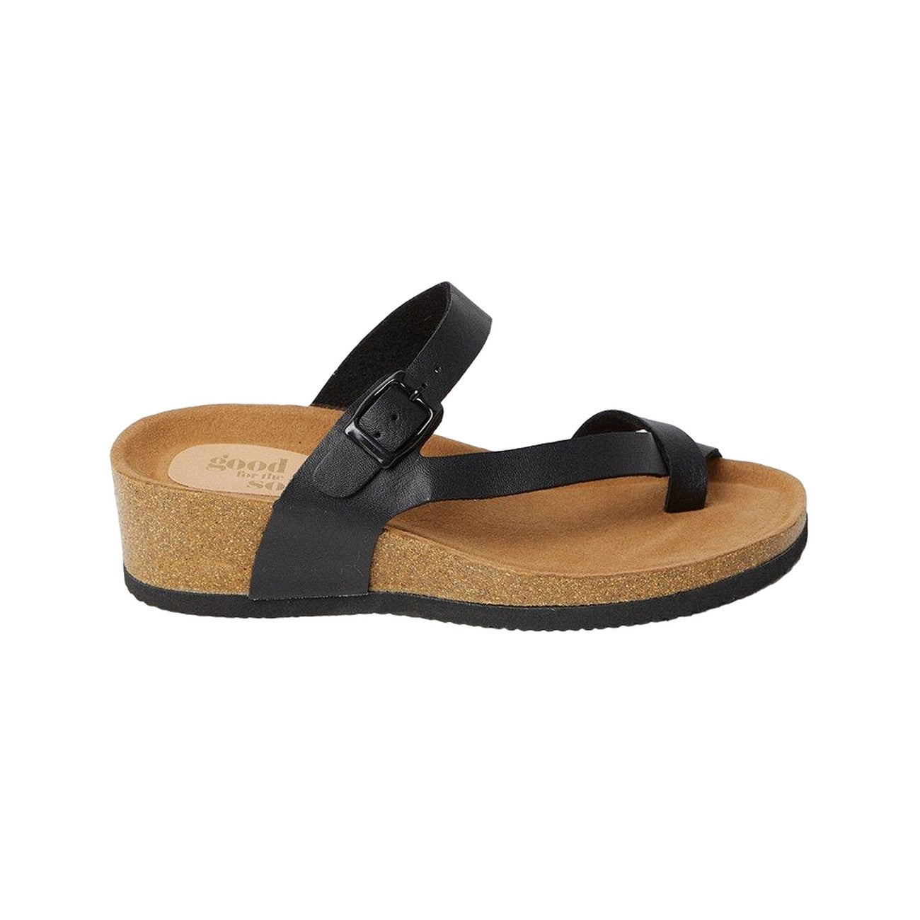 Black - Back - Good For The Sole Womens-Ladies Riley Toe Post Wedge Flip Flops