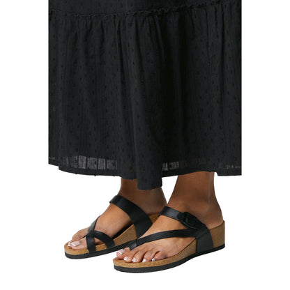 Black - Side - Good For The Sole Womens-Ladies Riley Toe Post Wedge Flip Flops