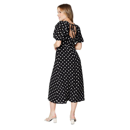 Black - Back - Dorothy Perkins Womens-Ladies Spotted Chiffon Frill Midi Dress