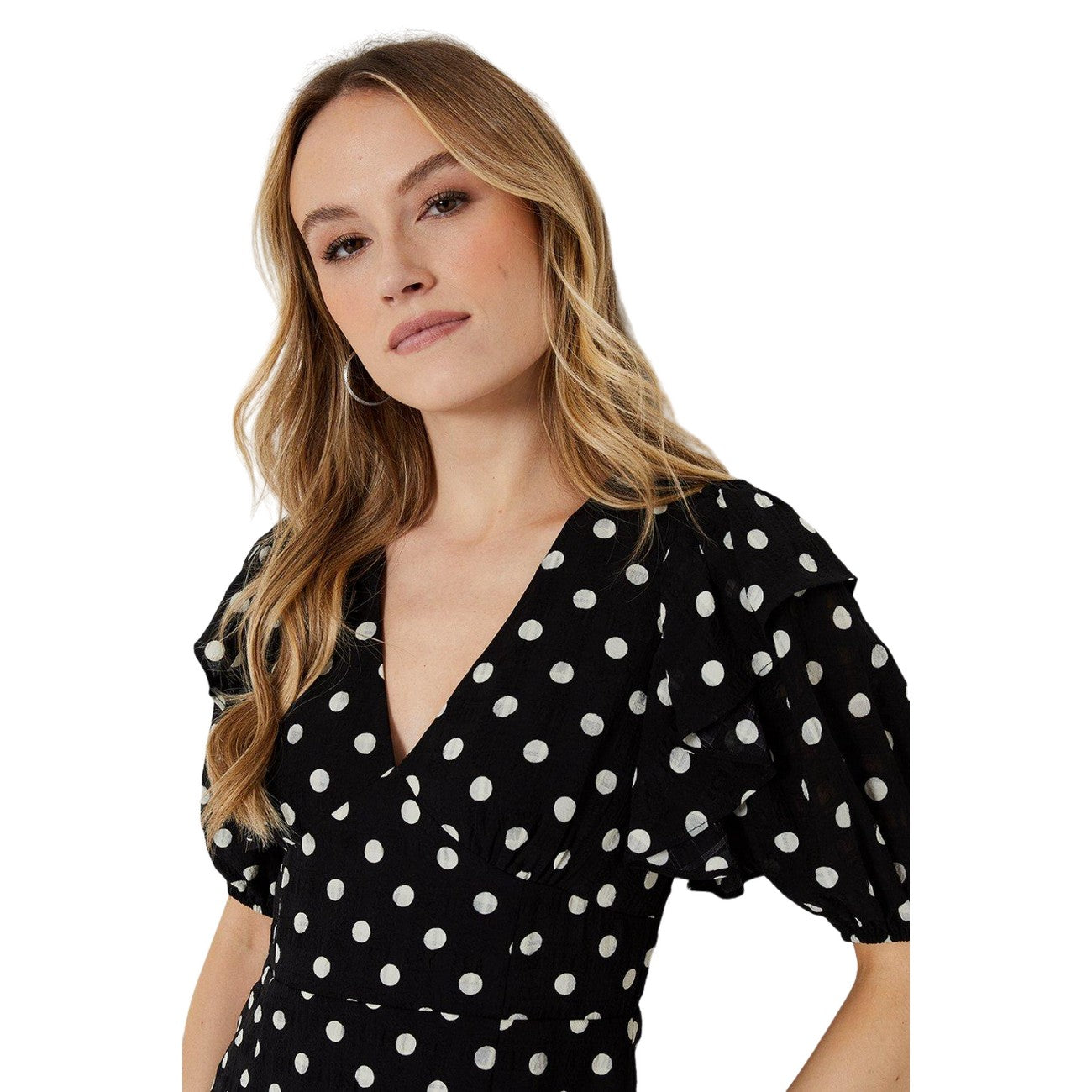 Black - Side - Dorothy Perkins Womens-Ladies Spotted Chiffon Frill Midi Dress