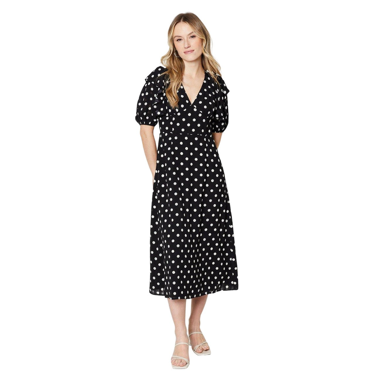 Black - Front - Dorothy Perkins Womens-Ladies Spotted Chiffon Frill Midi Dress