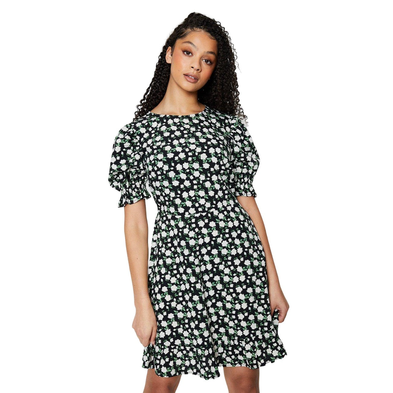 Black-White - Front - Dorothy Perkins Womens-Ladies Floral Frill Hem Tall Mini Dress