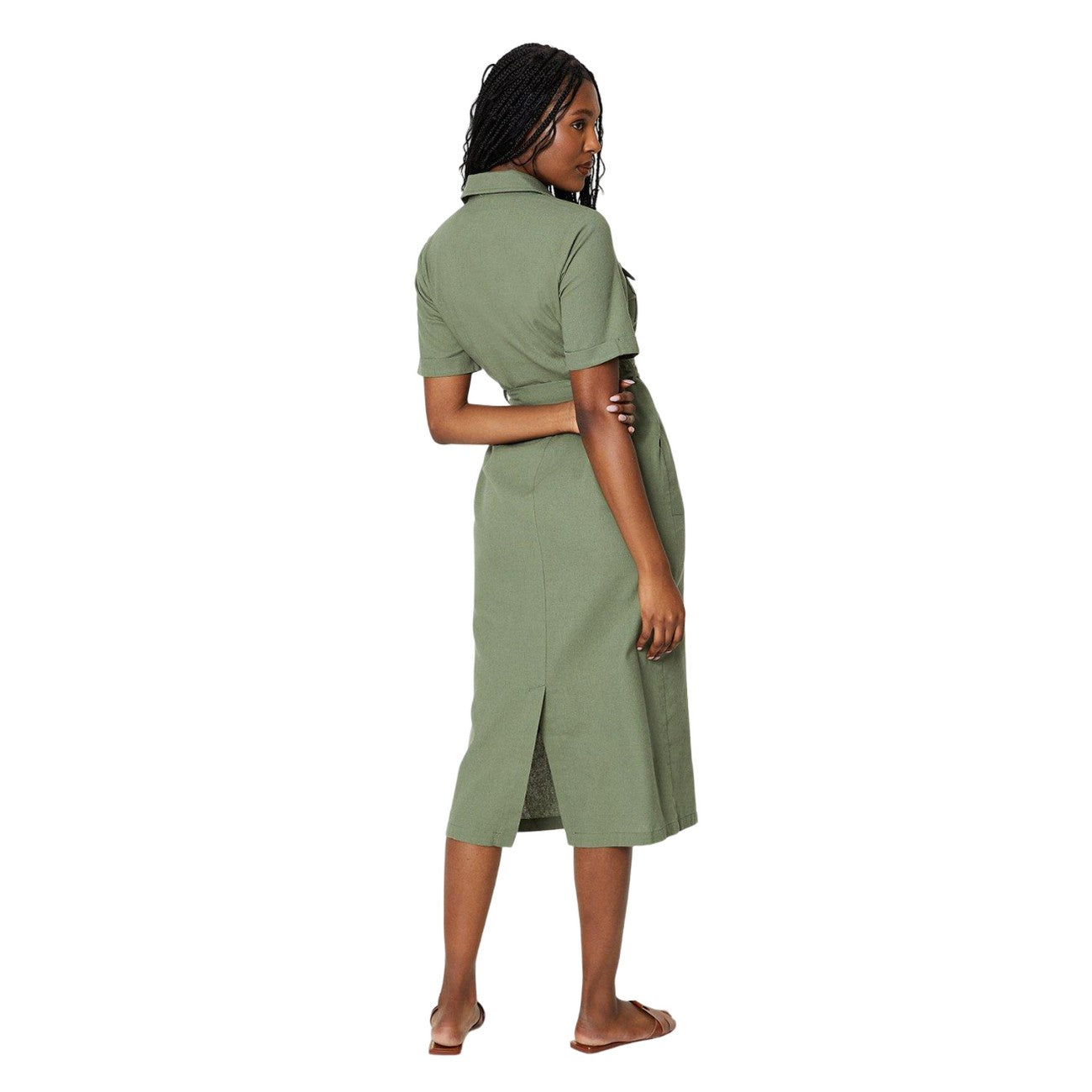 Sage - Back - Dorothy Perkins Womens-Ladies Utility Waist Tie Midi Shirt Dress