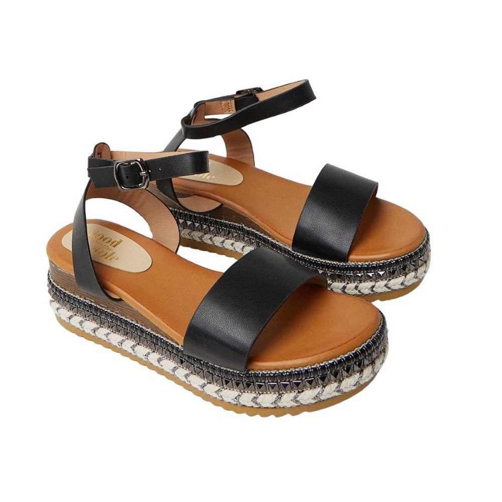 Black - Front - Good For The Sole Womens-Ladies Melli Embellished Platform Sandals