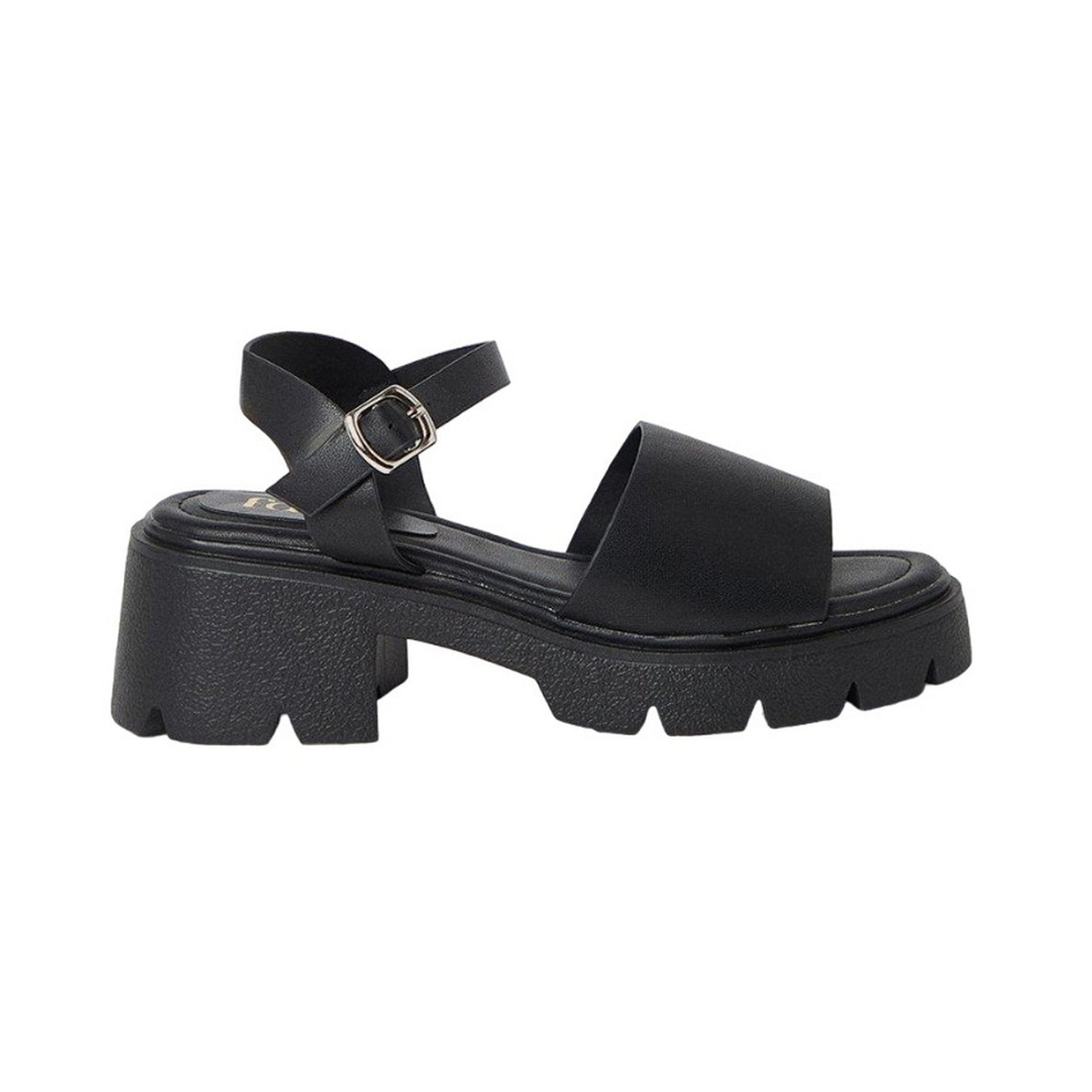 Black - Back - Faith Womens-Ladies Melanie Faux Leather Cleated Chunky Heel Sandals