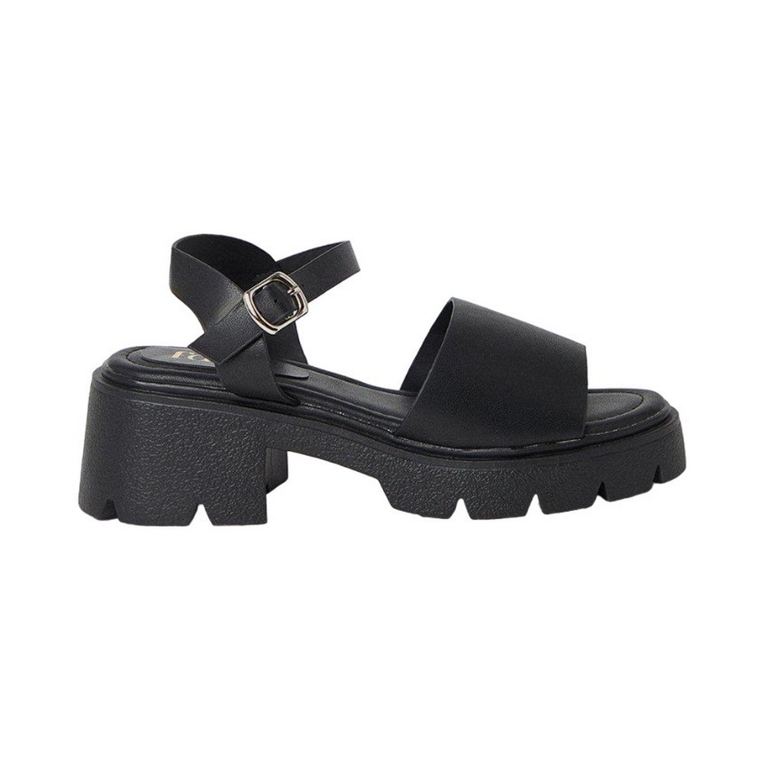 Black - Back - Faith Womens-Ladies Melanie Faux Leather Cleated Chunky Heel Sandals