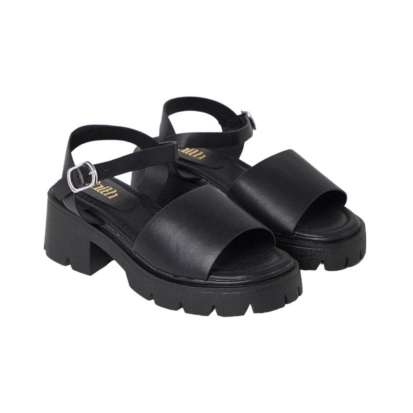 Black - Front - Faith Womens-Ladies Melanie Faux Leather Cleated Chunky Heel Sandals