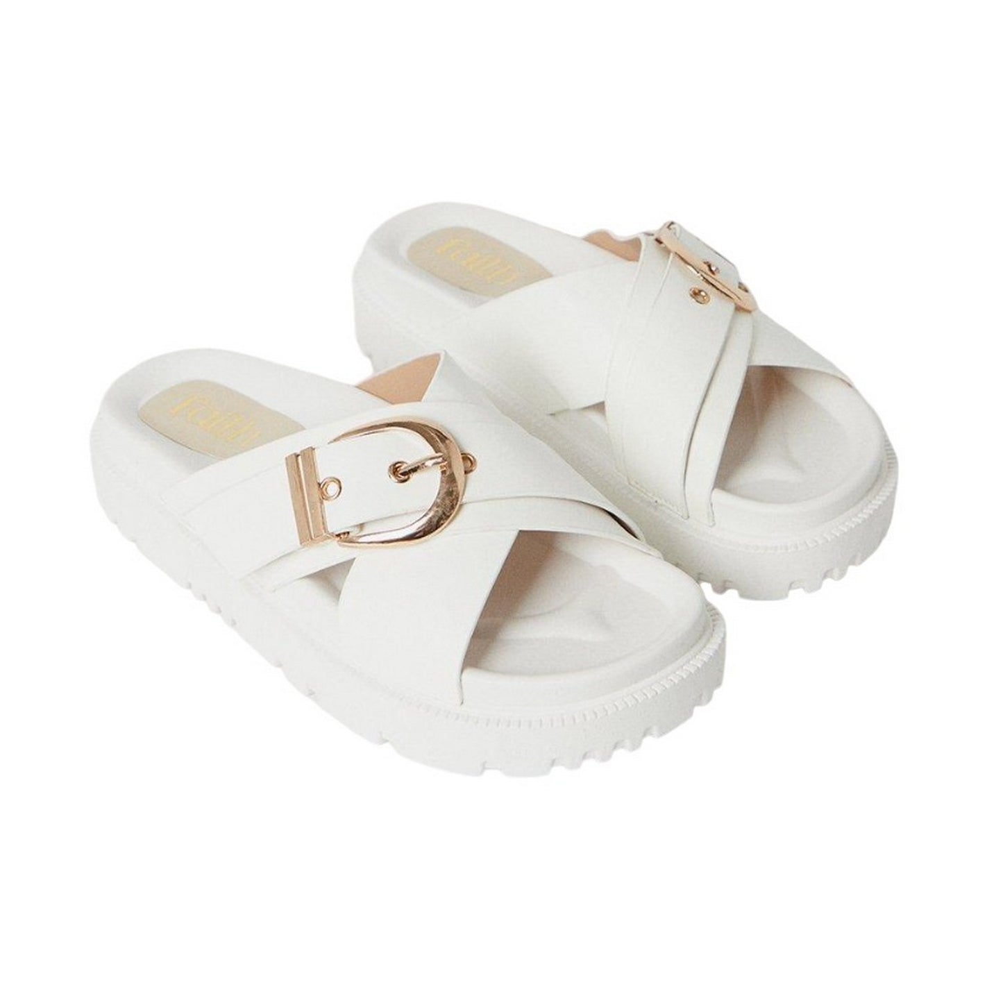 White - Front - Faith Womens-Ladies Mali Buckle Crossover Strap Sandals