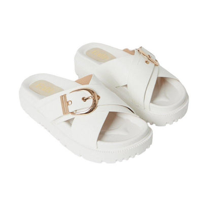White - Front - Faith Womens-Ladies Mali Buckle Crossover Strap Sandals