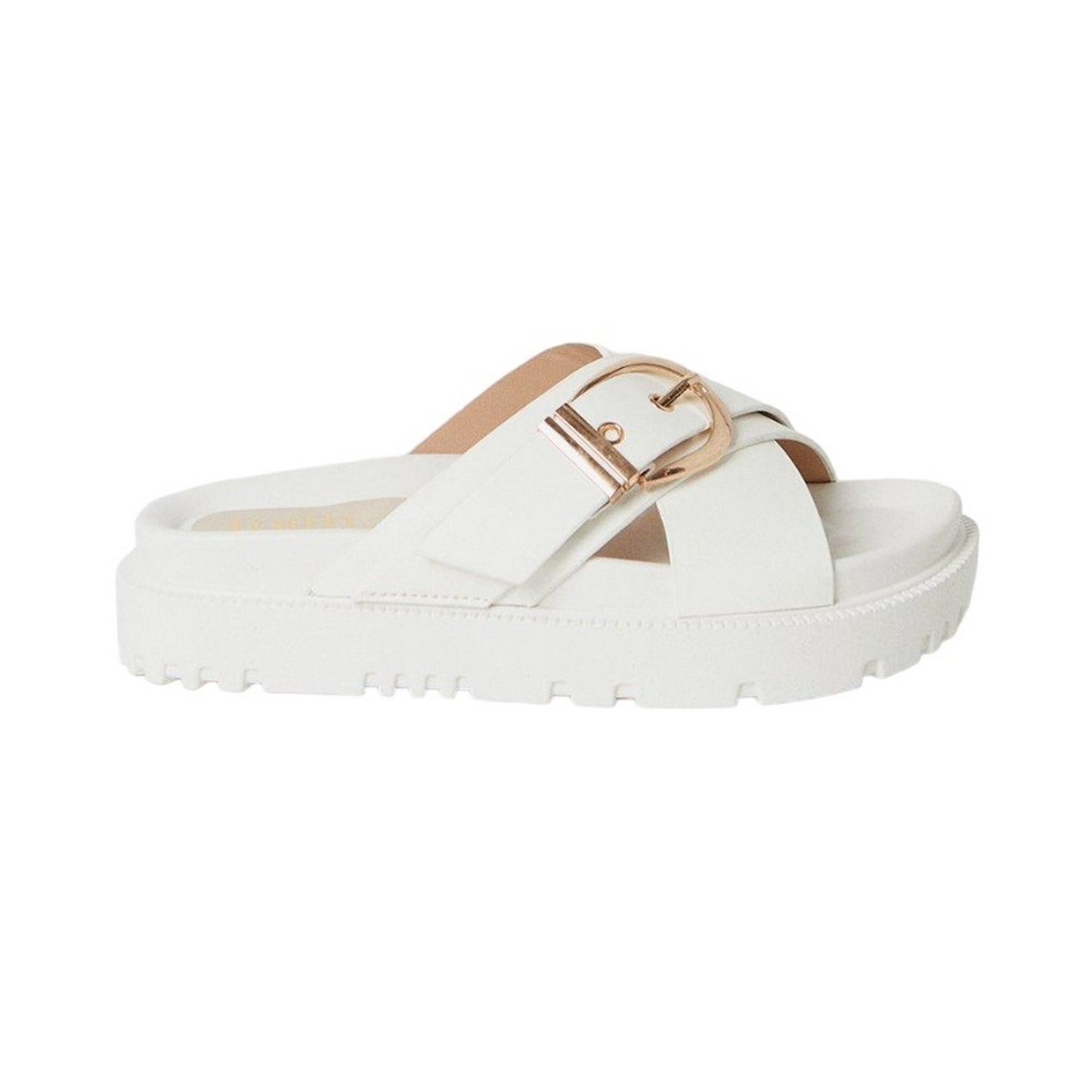 White - Back - Faith Womens-Ladies Mali Buckle Crossover Strap Sandals