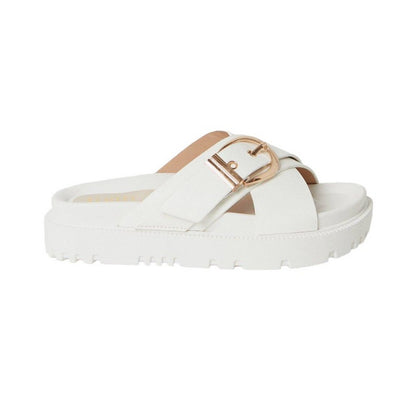 White - Back - Faith Womens-Ladies Mali Buckle Crossover Strap Sandals
