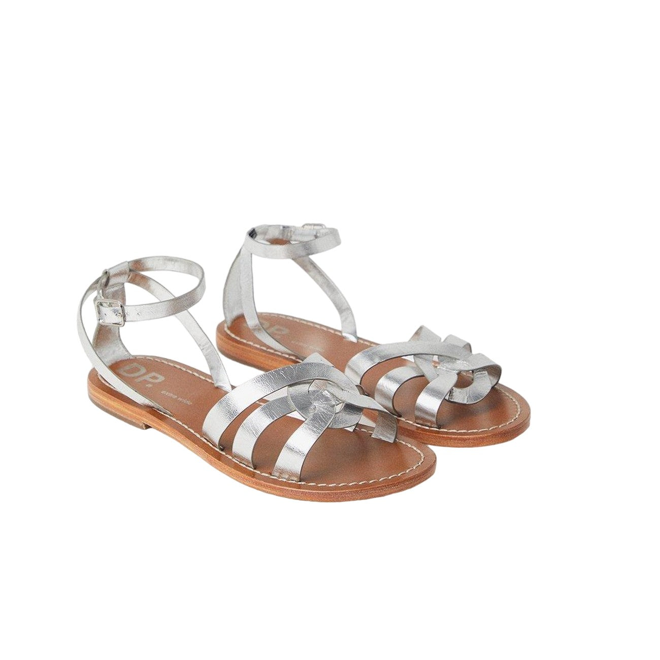 Silver - Front - Dorothy Perkins Womens-Ladies Jaleesa Woven Leather Flat Heel Wide Sandals