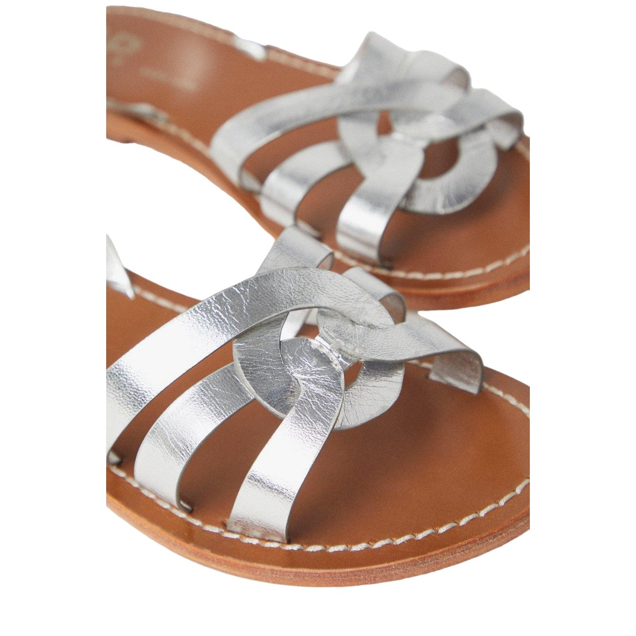 Silver - Side - Dorothy Perkins Womens-Ladies Jaleesa Woven Leather Flat Heel Wide Sandals