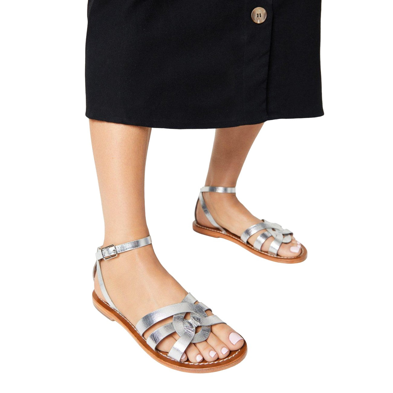Silver - Lifestyle - Dorothy Perkins Womens-Ladies Jaleesa Woven Leather Flat Heel Wide Sandals