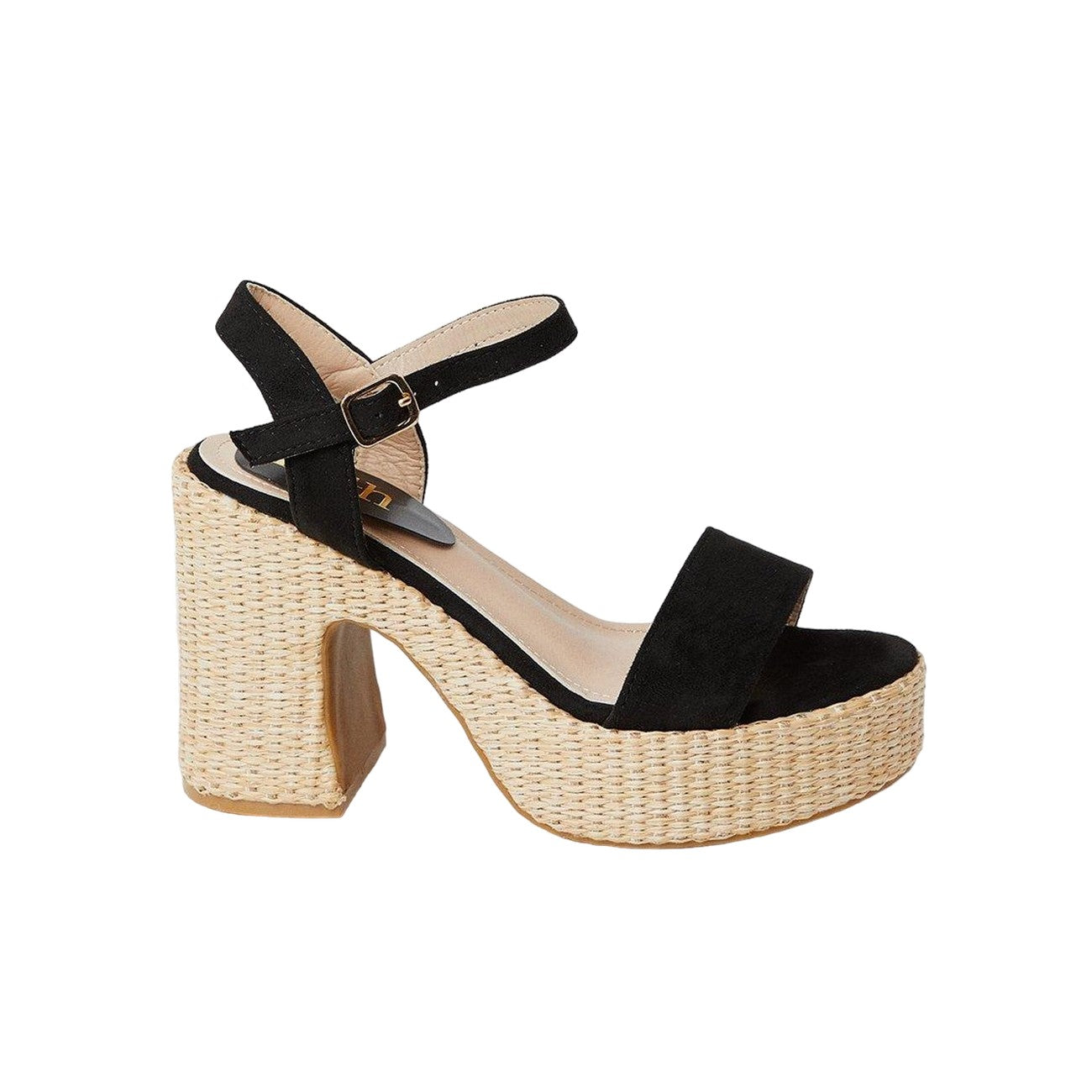 Natural Black - Back - Faith Womens-Ladies Cindy Raffia Platform High Block Heel Sandals