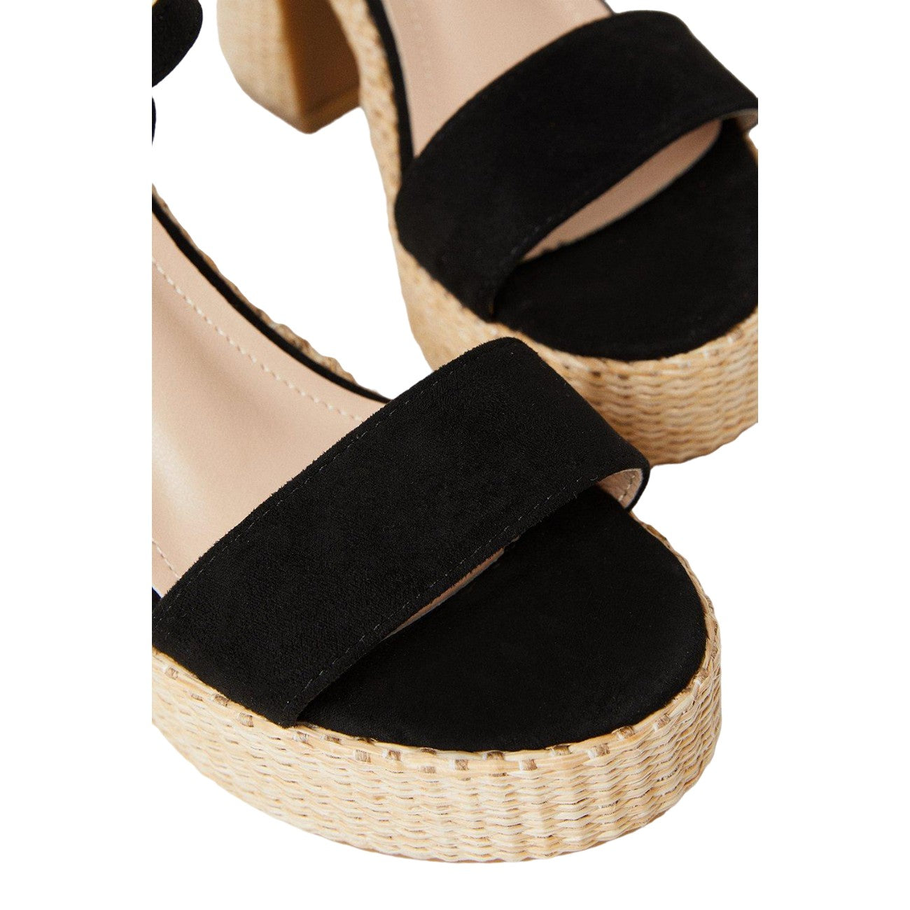 Natural Black - Side - Faith Womens-Ladies Cindy Raffia Platform High Block Heel Sandals