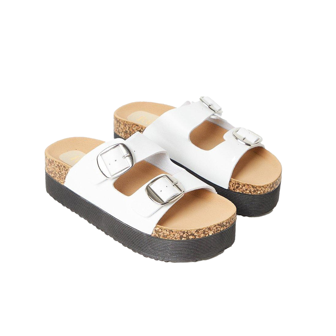 White - Front - Faith Womens-Ladies Hannah Double Buckle Wedge Sandals