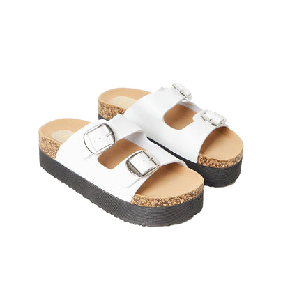 White - Front - Faith Womens-Ladies Hannah Double Buckle Wedge Sandals