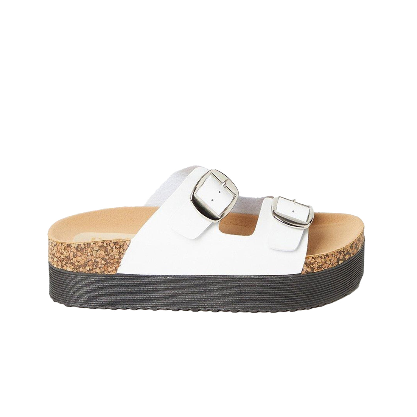 White - Back - Faith Womens-Ladies Hannah Double Buckle Wedge Sandals