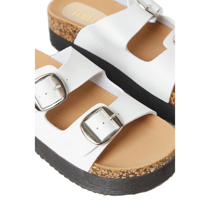 White - Side - Faith Womens-Ladies Hannah Double Buckle Wedge Sandals