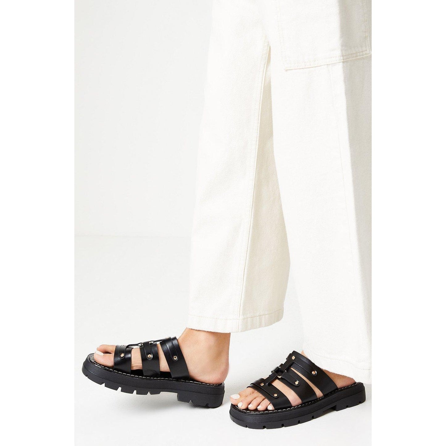 Black - Front - Faith Womens-Ladies Medi Chunky Metal Detail Sandals
