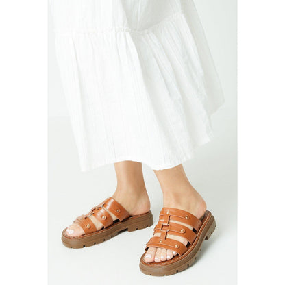 Camel - Front - Faith Womens-Ladies Medi Chunky Metal Detail Sandals