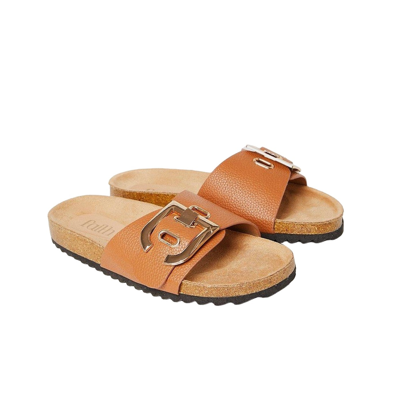 Camel - Front - Faith Womens-Ladies Hattie Buckle Detail Sliders