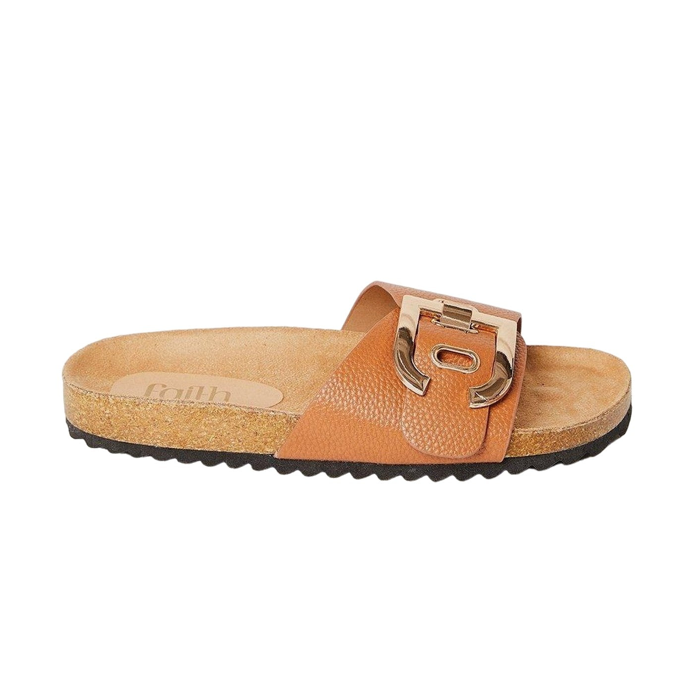 Camel - Back - Faith Womens-Ladies Hattie Buckle Detail Sliders