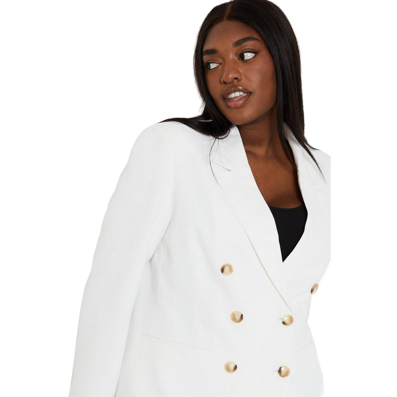 Ivory - Side - Dorothy Perkins Womens-Ladies Double-Breasted Curved Blazer