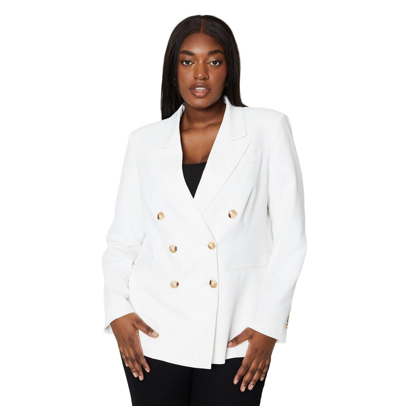 Ivory - Front - Dorothy Perkins Womens-Ladies Double-Breasted Curved Blazer