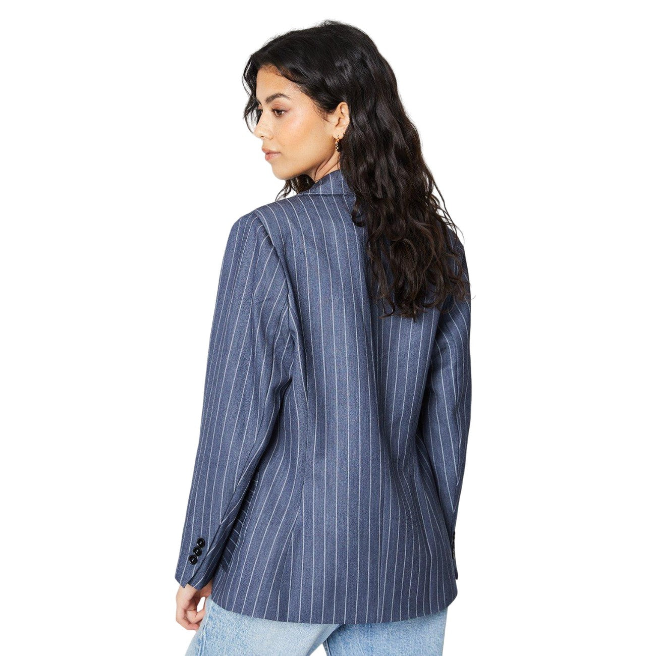 Denim Blue - Back - Dorothy Perkins Womens-Ladies Stripe Patch Pocket Petite Blazer