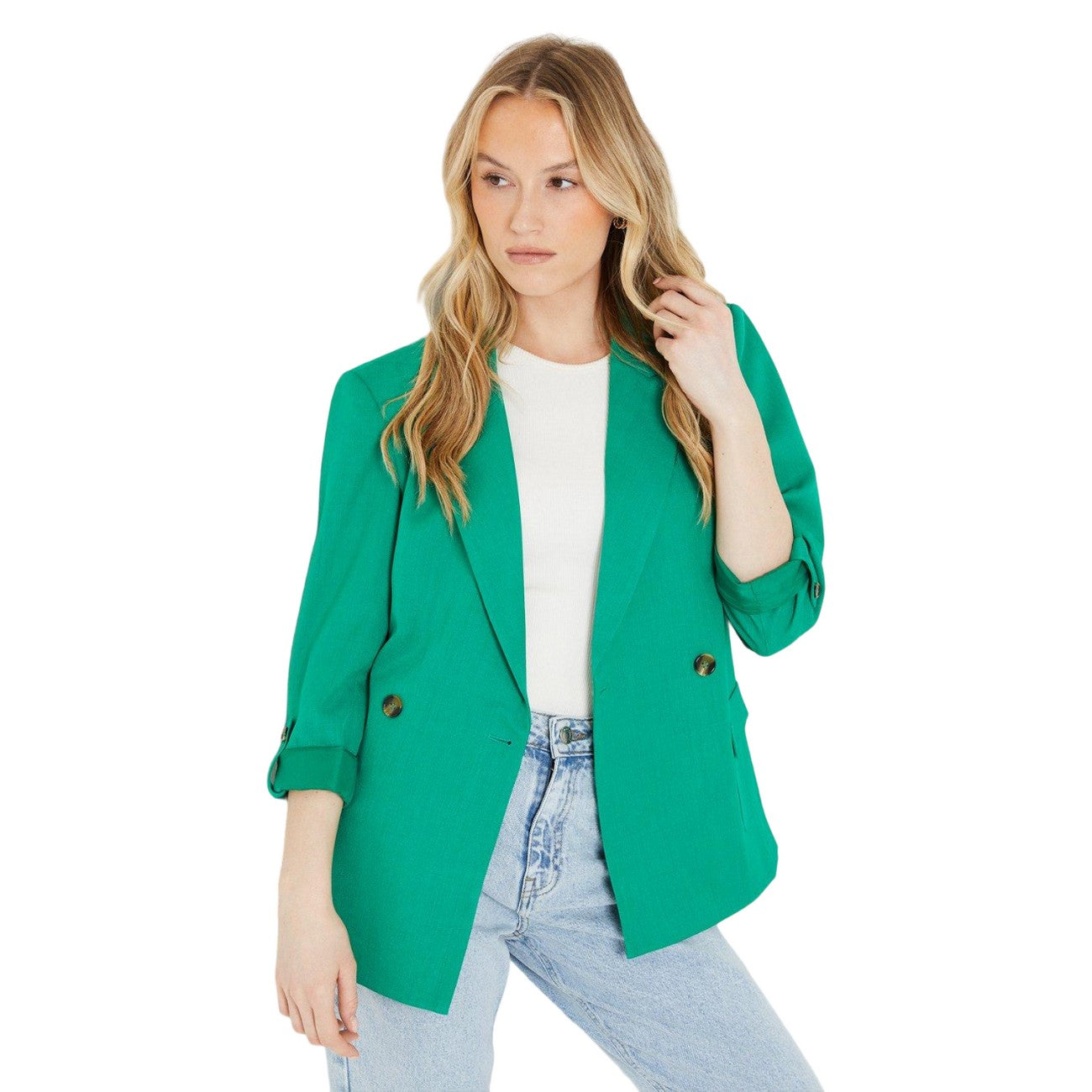 Green - Front - Dorothy Perkins Womens-Ladies Pocket Detail Longline Blazer