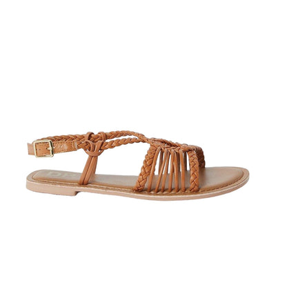 Tan - Back - Dorothy Perkins Womens-Ladies Josie Lattice Leather Sandals